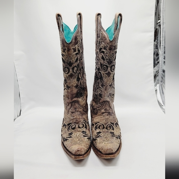 Corral Western women's boots color brown floral detail size 8.5 - Picture 3 of 10